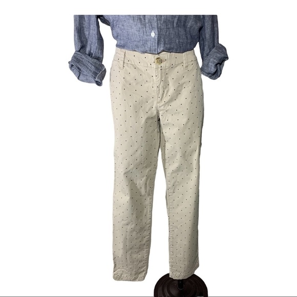 Tommy Hilfiger Ankle Pant Sz 6 Beige/Tan Blue dot Stretch Denim Style Preppy - Picture 3 of 14